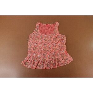 Bongo Women's Size Large Pink Floral Print Lace Back Scoop Neck Peplum Tank Top